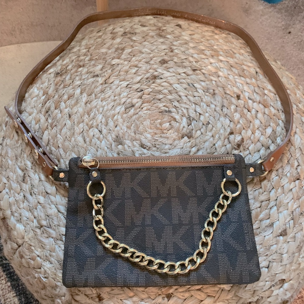 Michael Kors Signature Brown Synthetic Leather Fanny Pack Belt Bag